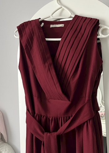 Sıfır KolBordo Drapeli Abiye Elbise - Görsel 2