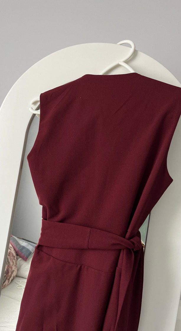 Sıfır KolBordo Drapeli Abiye Elbise - Görsel 5