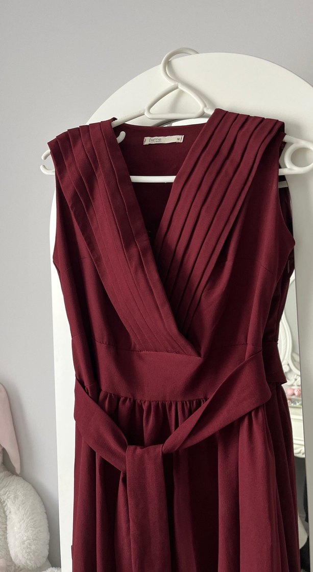 Sıfır KolBordo Drapeli Abiye Elbise - Görsel 2