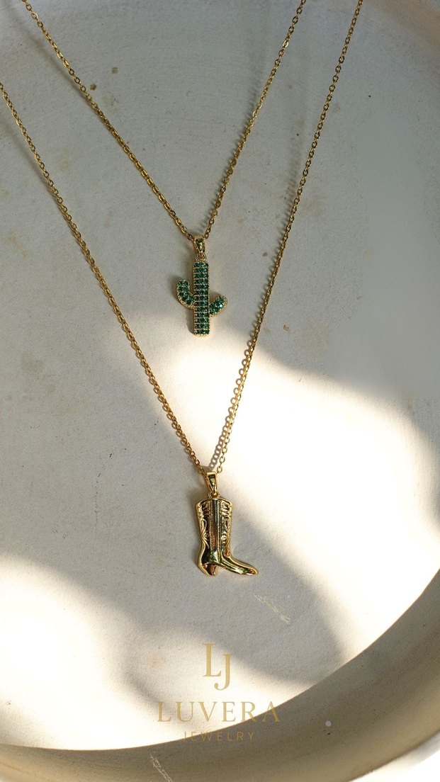 Gold Renk Zincirli Taşlı&Taşsız Kovboy Çizmesi Kolye - Görsel 2