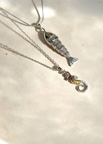 Sılver Deniz Atı Desenli Midi Kolye - Görsel 2