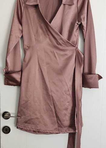 pamuk saten Uzun Kollu Kadın Elbise - Görsel 3