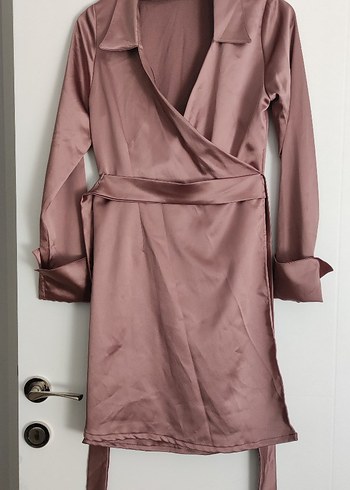 pamuk saten Uzun Kollu Kadın Elbise - Görsel 4