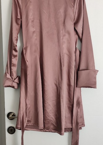 pamuk saten Uzun Kollu Kadın Elbise - Görsel 2