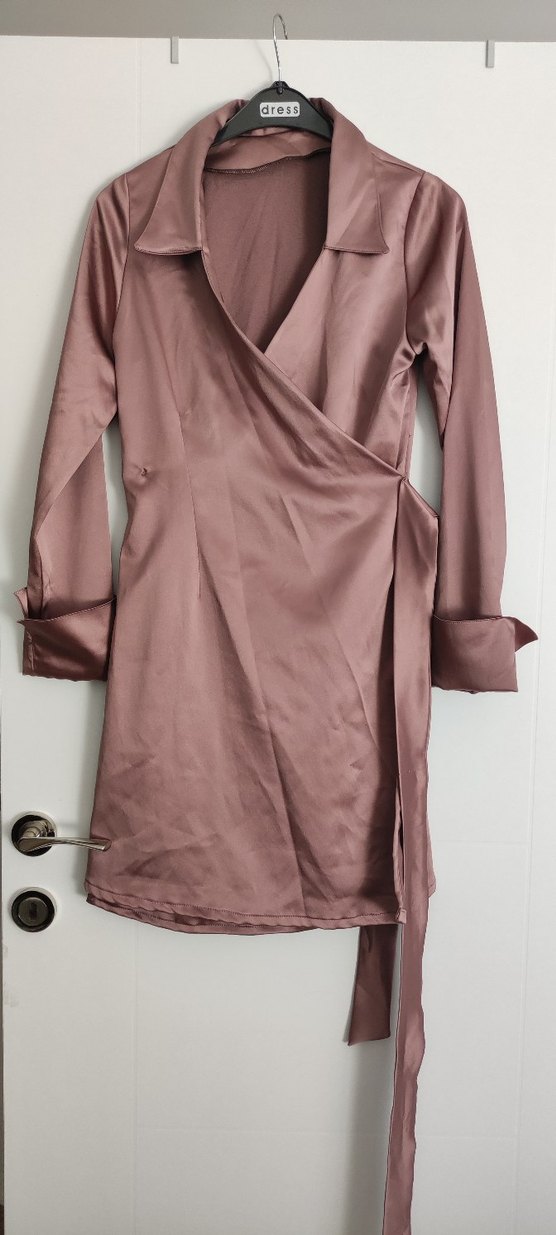 pamuk saten Uzun Kollu Kadın Elbise - Görsel 3