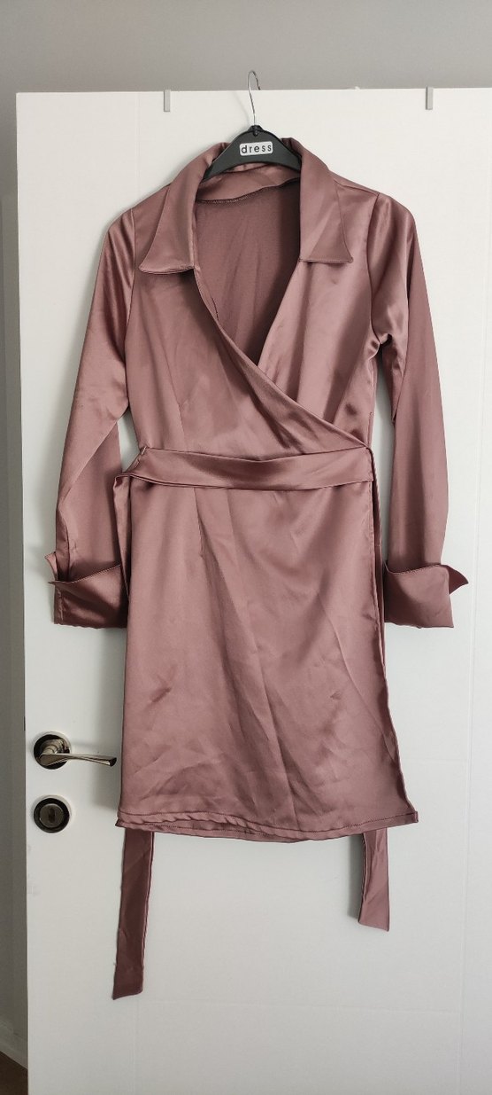 pamuk saten Uzun Kollu Kadın Elbise - Görsel 4