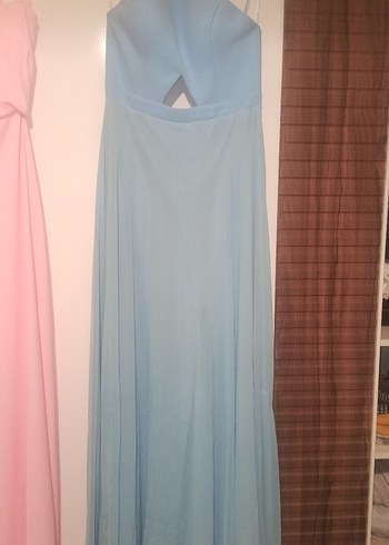 Mavi Straplez Uzun Abiye Elbise - Görsel 3