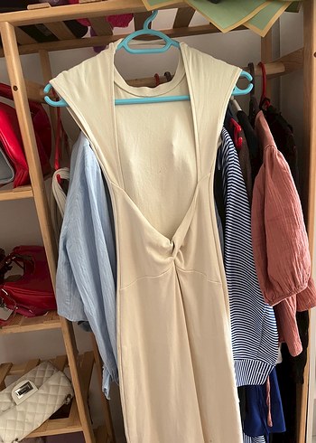 Pull and Bear Beyaz Midi Pamuklu Kolsuz Elbise