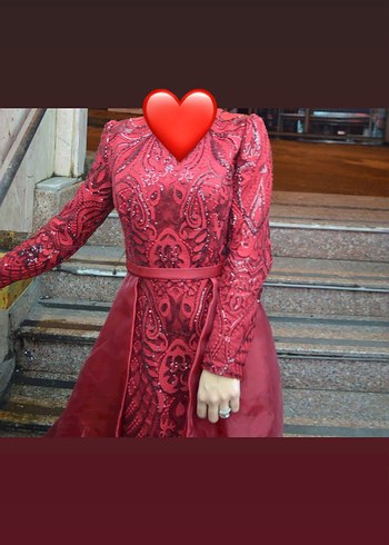 Bordo Dantel Detaylı Uzun Kol Henna Elbise