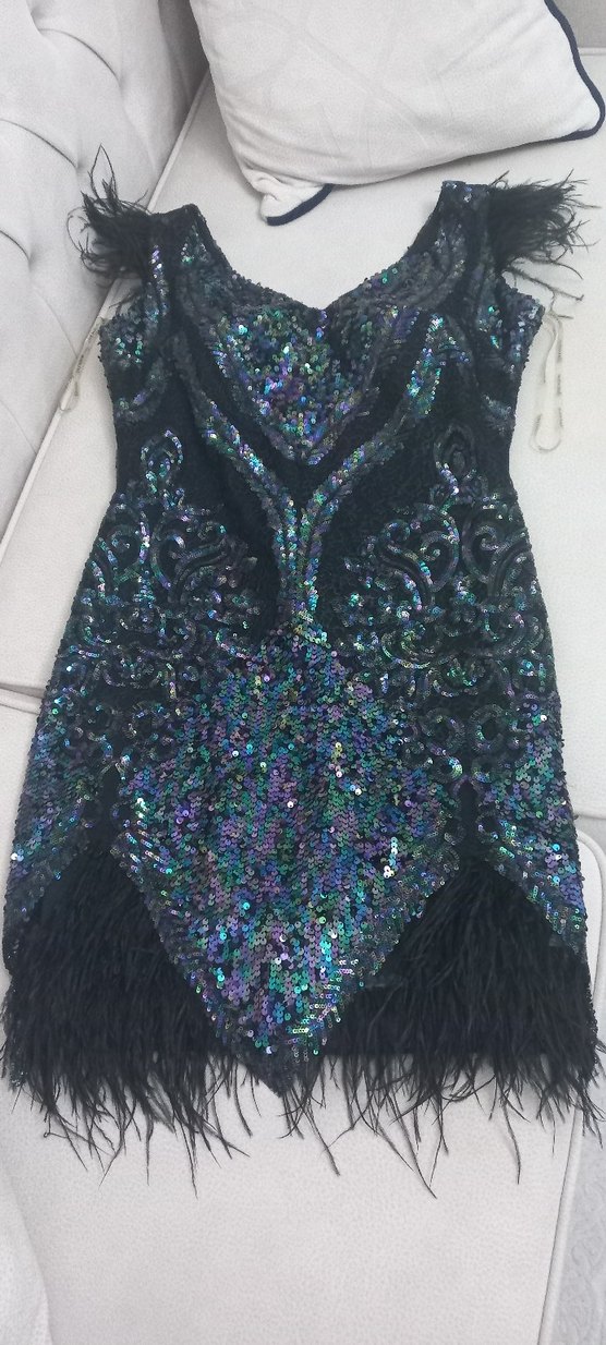 Parlak payetli Kısa V Yaka Elbise - Görsel 4