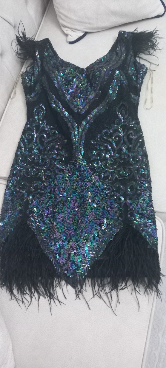 Parlak payetli Kısa V Yaka Elbise - Görsel 5