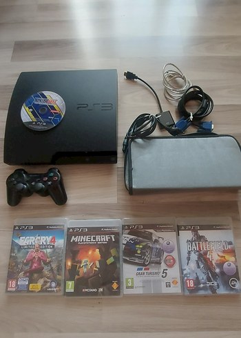 Çok Temiz PS3 Slim 500GB + 1 Orijinal Kol bozuk + 5 Oyun