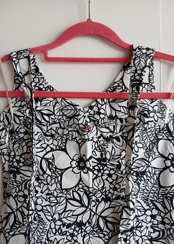 Beyaz siyah Çiçek Desenli elbise - Görsel 6