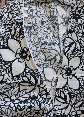 Beyaz siyah Çiçek Desenli elbise - Görsel 8