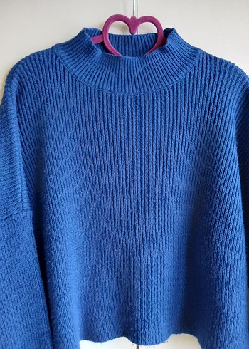 Mavi Boğazlı Triko Kadın Kazak - Görsel 2