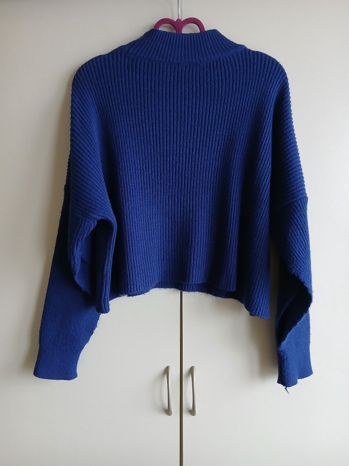 Mavi Boğazlı Triko Kadın Kazak - Görsel 4