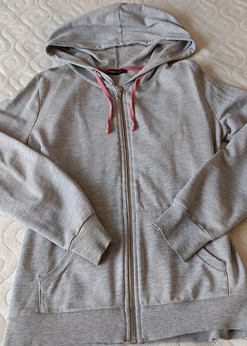 Gri Kapüşonlu Fermuarlı Kadın Sweatshirt