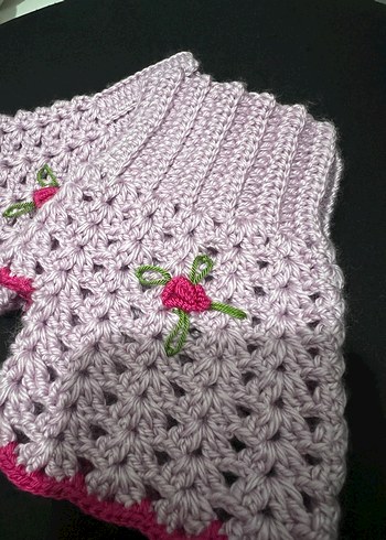 Mor Renkli Örgü Bohem Kadın Eldiveni - Görsel 2