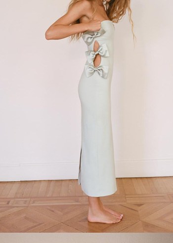 Zara ZARA straplez saten fiyonk detaylı midi elbise