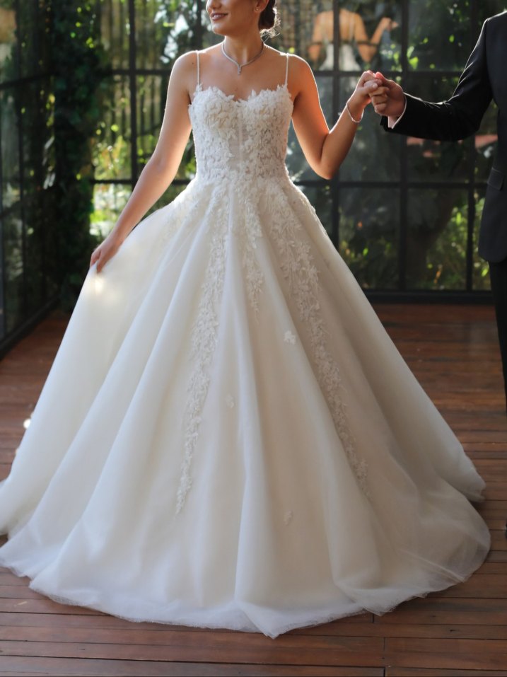 milano Vento İtalyan Askılı Uzun A Kesim Gelinlik - Görsel 5