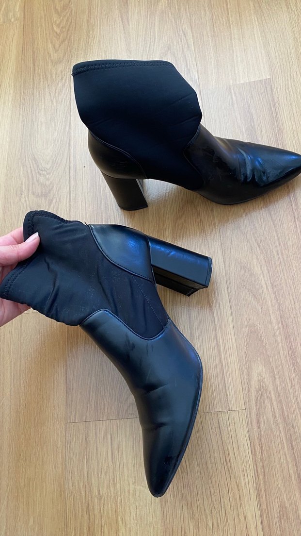 Siyah Lastikli Blok Topuklu Kadın Bot - Görsel 2