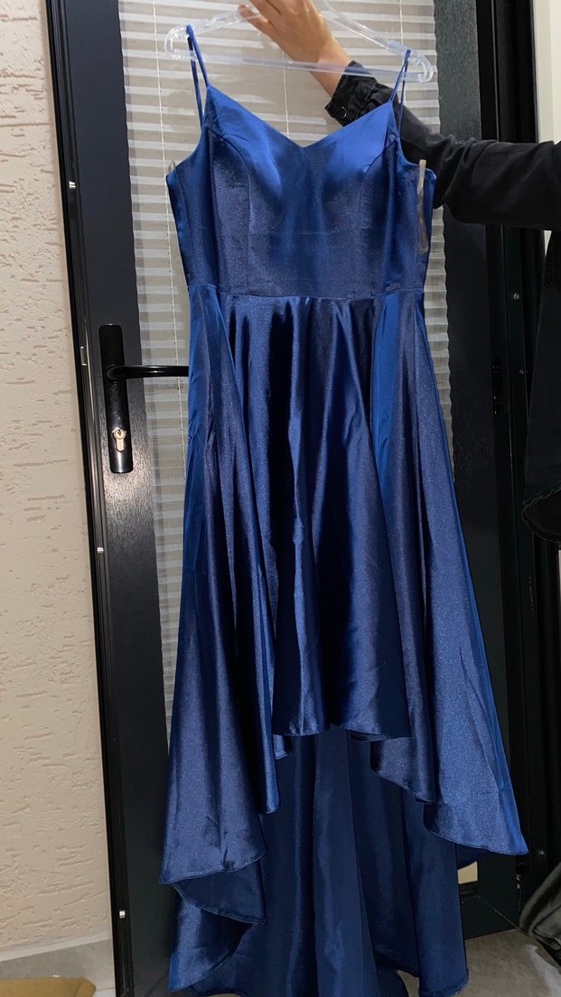mavi saten elbise - Görsel 2