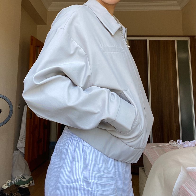 Gri Kadın Ceket, Fermuarli, Uzun Kollu - Görsel 2