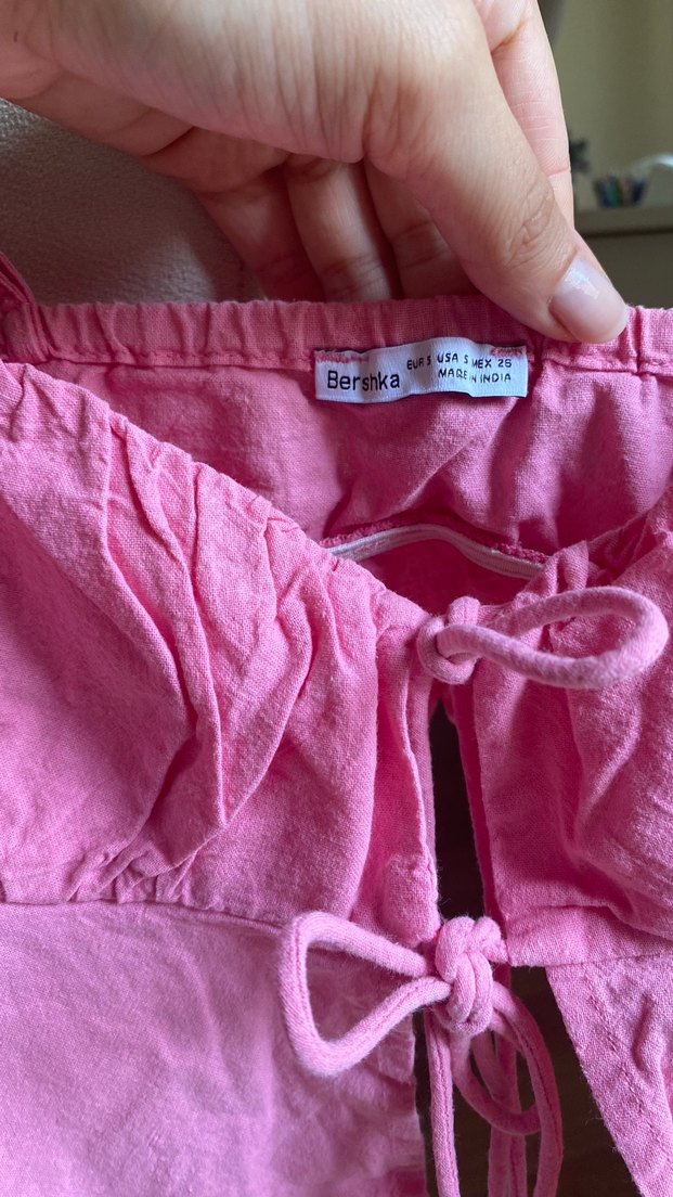 Pembe Keten İnce Askılı Mini Büstiyer - Görsel 2