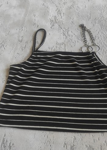 Zincir Detaylı Siyah Çizgili Mini Atlet