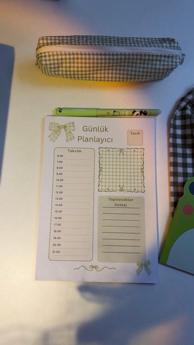 Ekoseli kese kalemlik kalem ayraç ve Planlayıcı Seti - Görsel 2