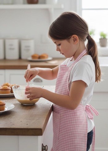 Pembe Kareli Mutfak Önlüğü 2-4 yaş aralığı Bebek Çocuk Önlüğü - Görsel 2