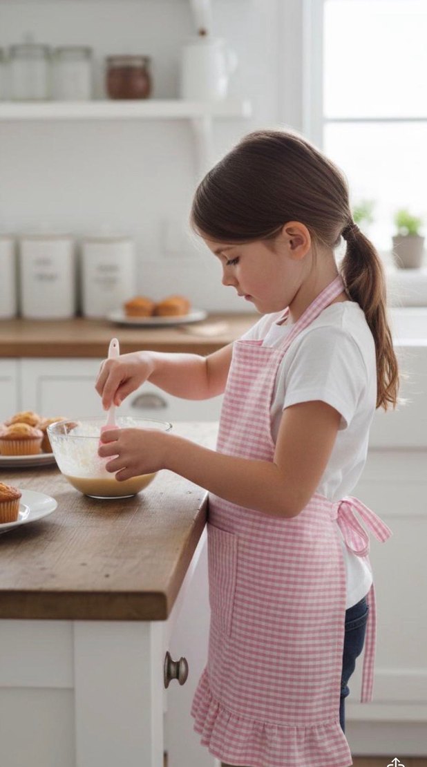 Pembe Kareli Mutfak Önlüğü 2-4 yaş aralığı Bebek Çocuk Önlüğü - Görsel 2