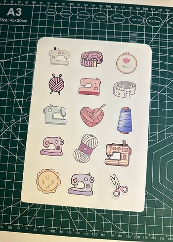 Pastel Renkli Hobi ve Dikiş Sembolleri Çıkartmaları Sticker