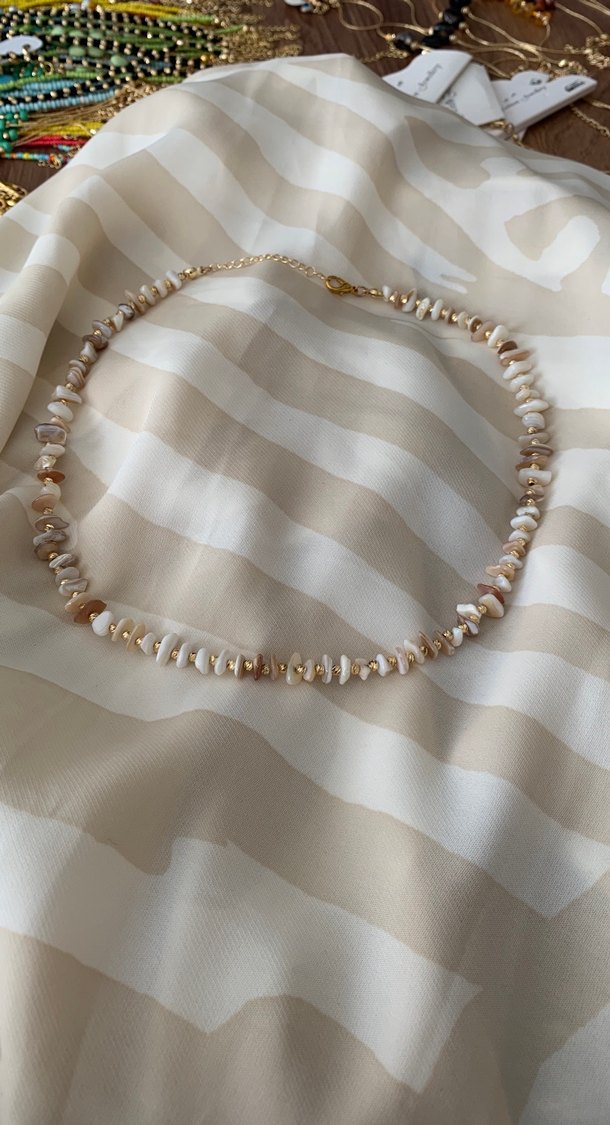 Bej Boncuklu Bohem Midi Kadın Kolye - Görsel 2