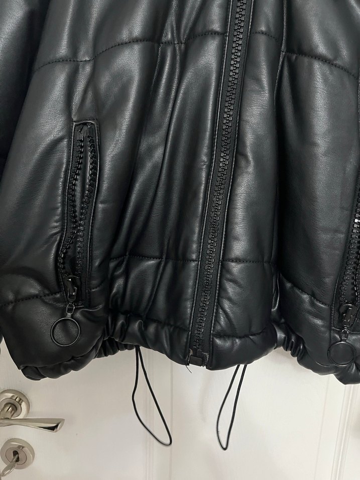 Siyah Deri Fermuarlı Kadın Ceket - Görsel 2