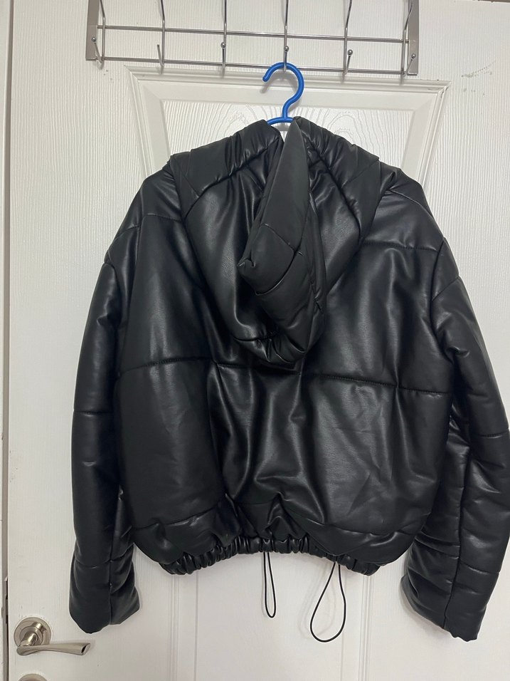 Siyah Deri Fermuarlı Kadın Ceket - Görsel 3