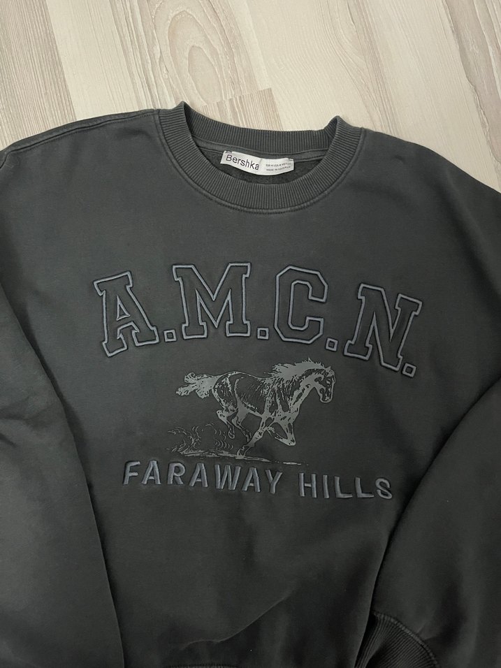 Siyah Kadın Peluş Sweatshirt A.M.C.N. Baskılı - Görsel 3