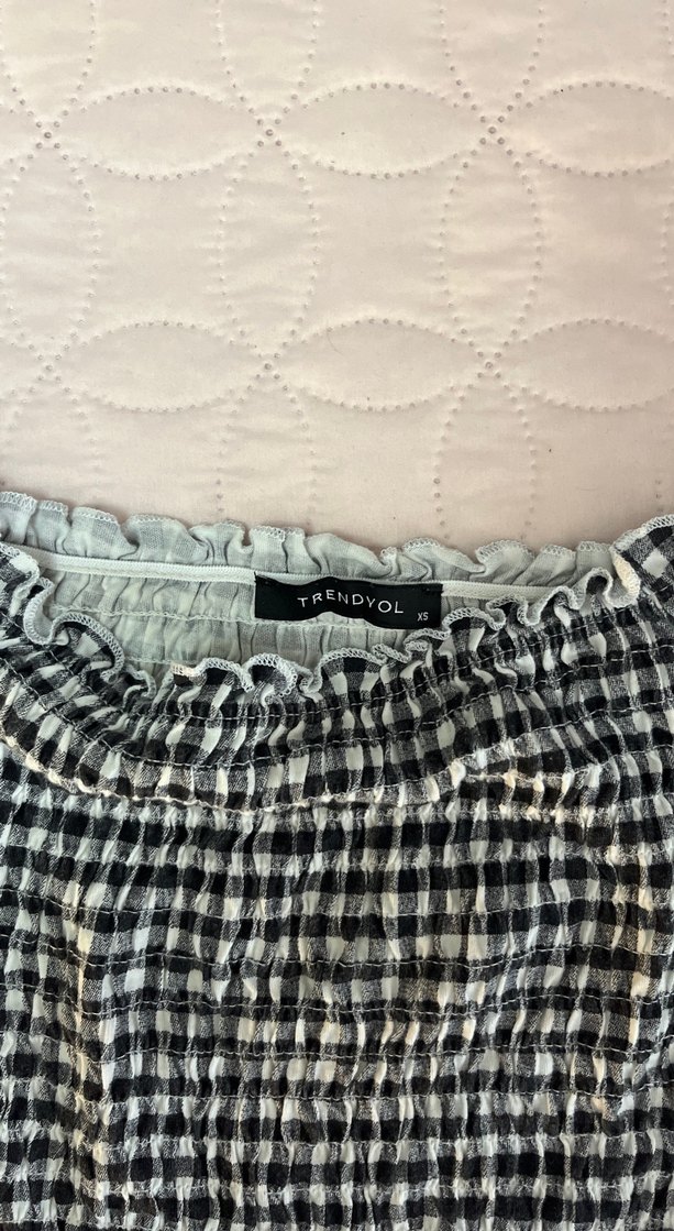 Kadın Gri Fırfırlı Keten Bluz - Görsel 2