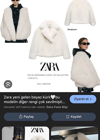 Zara Zara Beyaz Peluş Kürk mont kaban