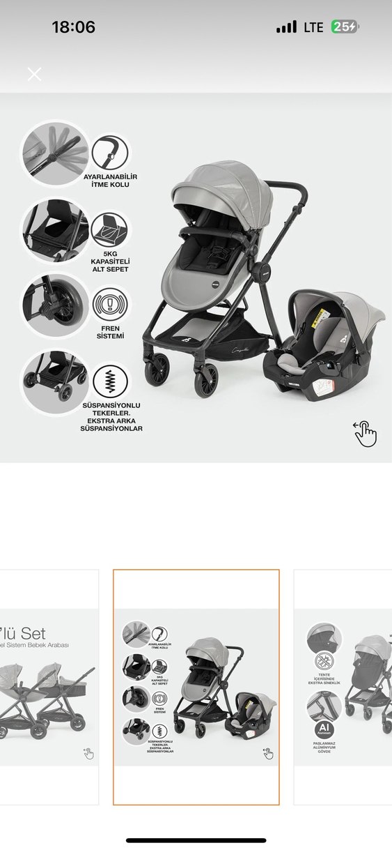 Gri Bebek Arabası ve Taşıma Koltuğu Seti - Görsel 5