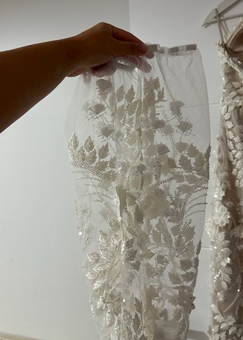 Dantelli Straplez İşlemeli Uzun Abiye Elbise - Görsel 5