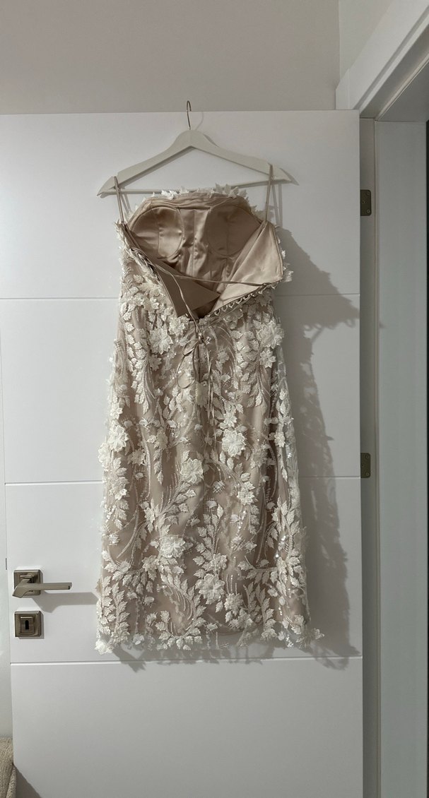 Dantelli Straplez İşlemeli Uzun Abiye Elbise - Görsel 4