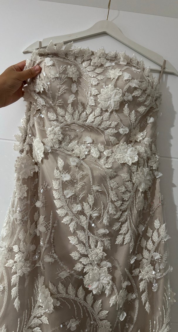 Dantelli Straplez İşlemeli Uzun Abiye Elbise - Görsel 2