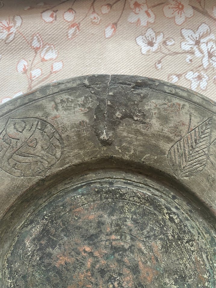 Ermeni damgalı ve işlemeli bakır kaymak tabağı - Görsel 5