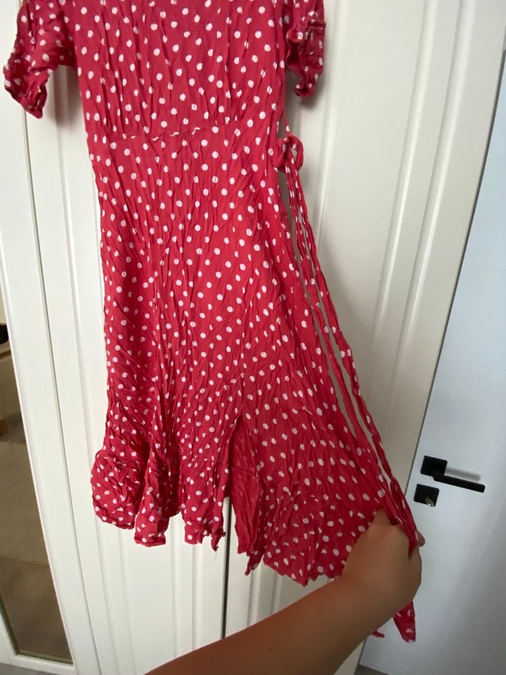 Kırmızı Puantiyeli Midi Elbise - Görsel 2