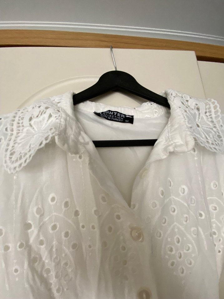 Nakışlı Beyaz Keten Uzun Elbise - Görsel 2