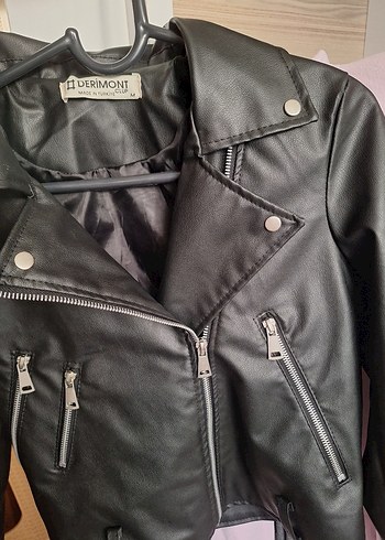 Siyah  Deri Biker Ceket - Görsel 3