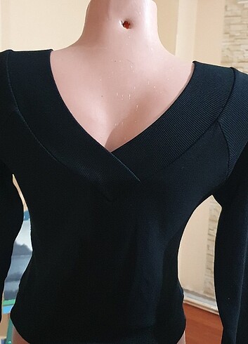 m Beden siyah Renk V YAKA KOLLU CROP 