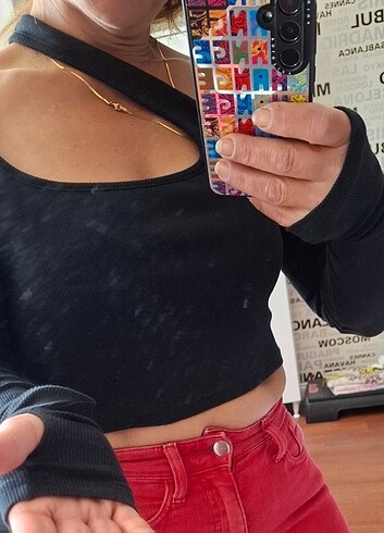 l Beden siyah Renk CLUB SODA YAKA DETAY CROP