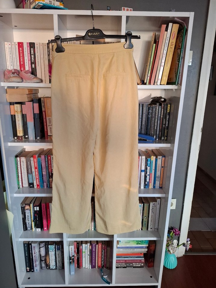 Bej Kadın Keten Rahat Kesim Pantolon - Görsel 3